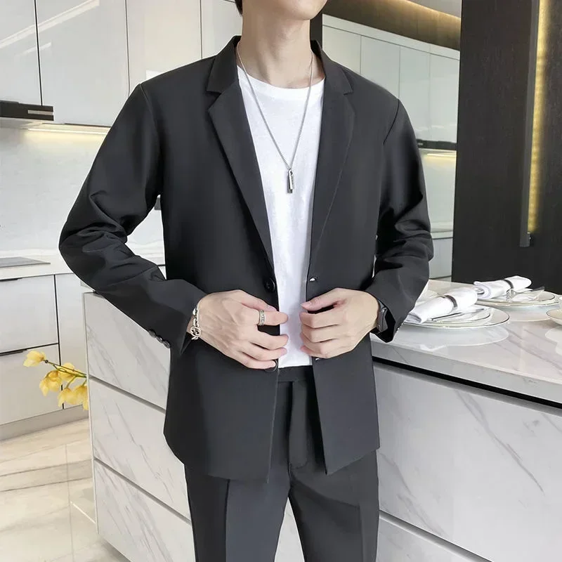 2023 Spring Autumn New Elegant Wild Male Suit Korean Fashion Casual Blazers Coats Men Solid Slim Jackets Business  Vintage