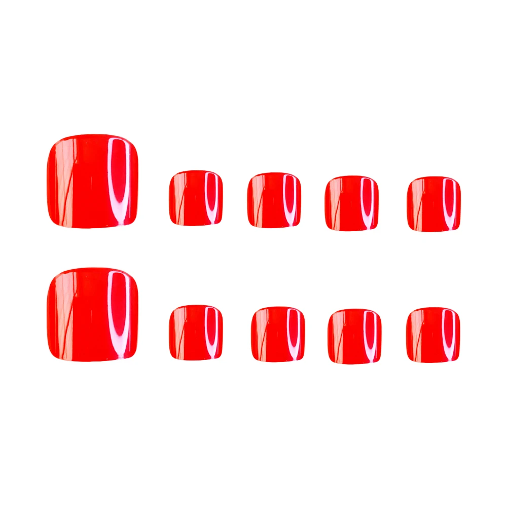 28Pcs Shiny Red Press On Fake Toenail Tips Short False Toe Nails DIY Woman Foot Nail Art Full Cover Manicure Accessories