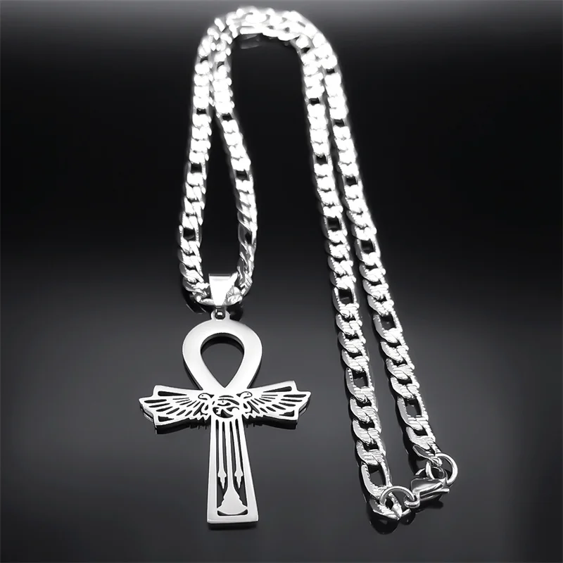 عنخ المصري الصليب عين حورس أجنحة الأفعى قلادة الرجال الفولاذ المقاوم للصدأ مفتاح الحياة الكوبية سلسلة القلائد مجوهرات N9730S05 #4