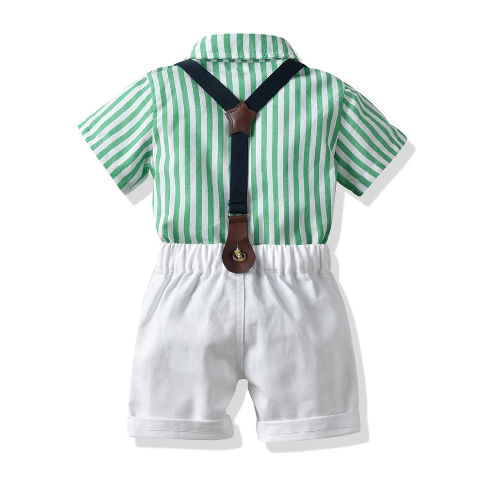 Summer Baby Boy Clothing Set Boys Clothing 2pcs Short Sleeve Blouse+Suspenders Gentleman Striped Children Suit