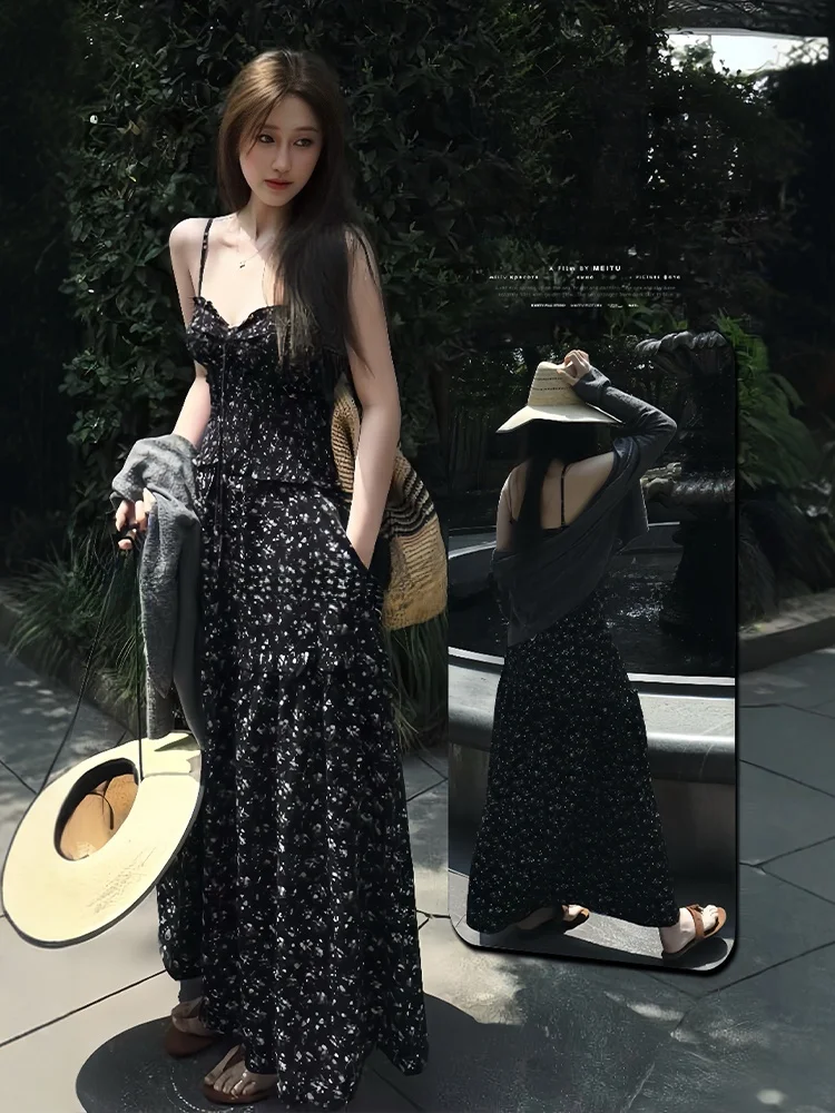 Pakaian Musim Panas Ukuran Besar Tali Motif Bunga Dr dengan Kardigan Pelindung Matahari Luar Set Pengurang Usia Trendi Faion Wanita