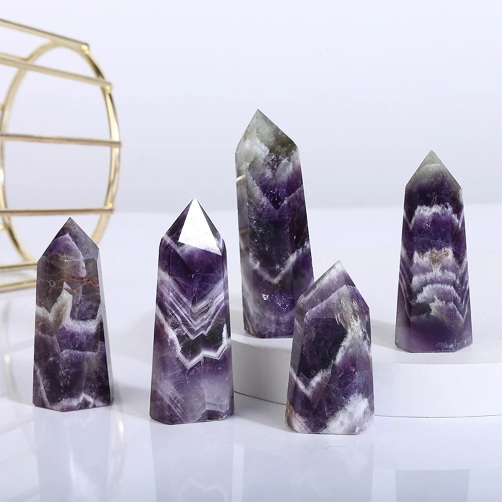 Natural Dream Amethyst Tower Crystal Point Magic Wand, Healing Energy, Quartz, Reiki, Obelisk, Polished Stone, Home Decoration