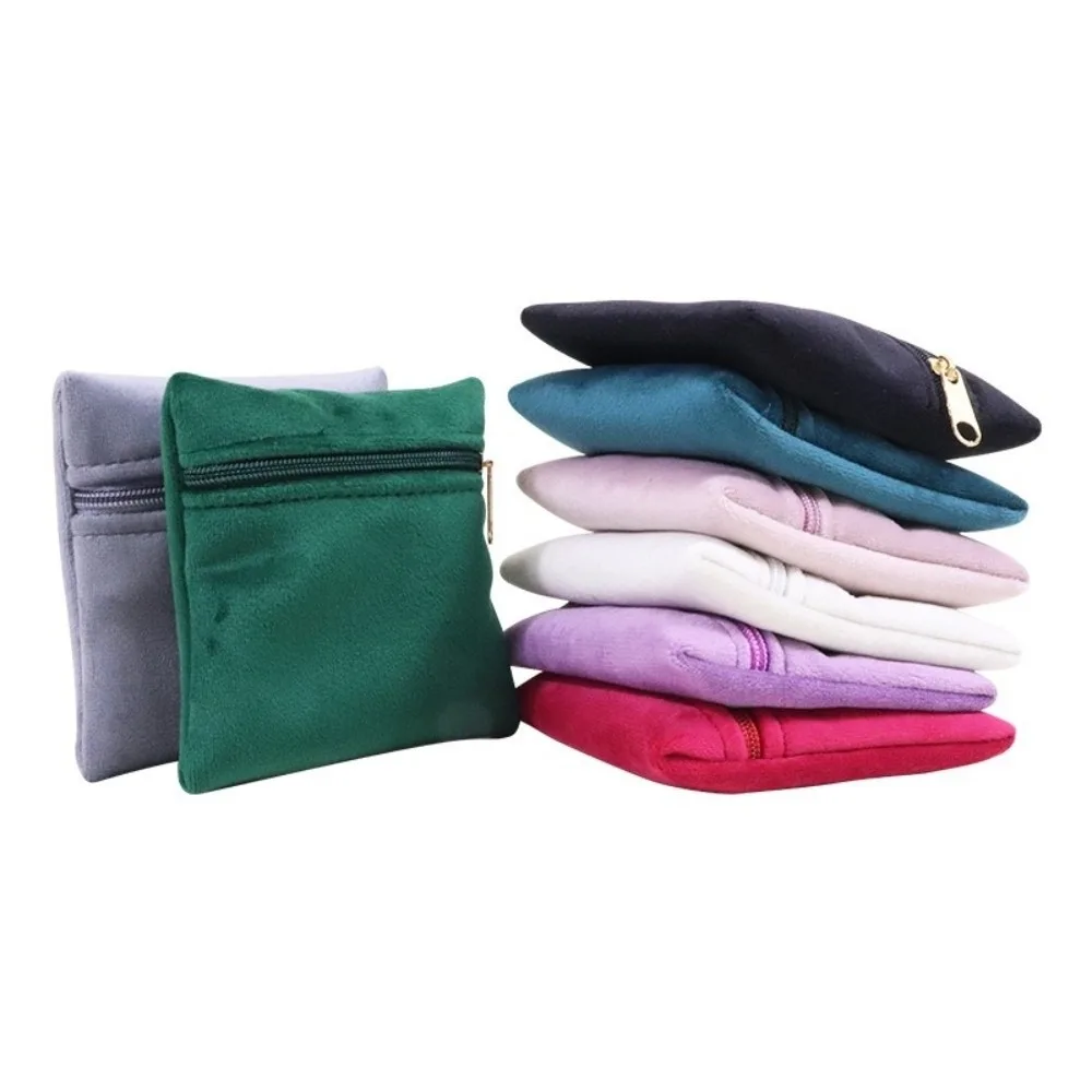 

Soft Velvet Jewelry Bag Double-Sided Zipper Closure Double-Sided Velvet Bag Dust Proof Portable Zipper Jewelry Pouch