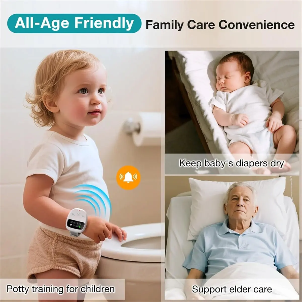 

Stable- Wireless Bedwetting Alarm, Rechargeable, with 3 Modes, Waterproof and Reusable, Suitable for Seniors and Children