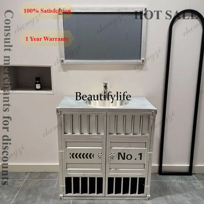 B567 Wrought iron sink, container, wash basin, cabinet, industrial style bar, bar, restaurant, washbasin