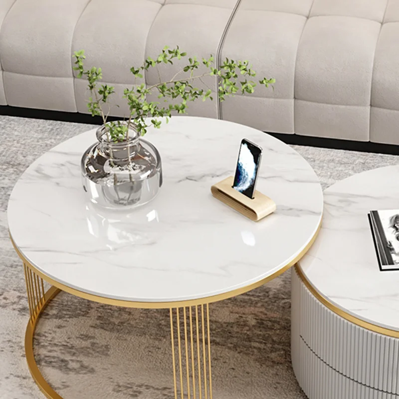 Marble Center Living Room Table Round Set Gold Nesting Metal Round Coffee Table Nordic Luxury Mesa Centro Salon Modern Furniture