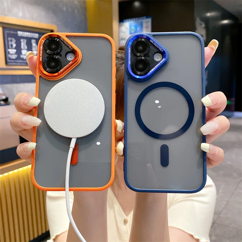 Metalllinse, stoßfeste Rüstung für Magsafe, magnetische Handyhülle für iPhone 11, 12, 13, 14, 15, 16 Pro Max Plus, kabellose Ladeabdeckung