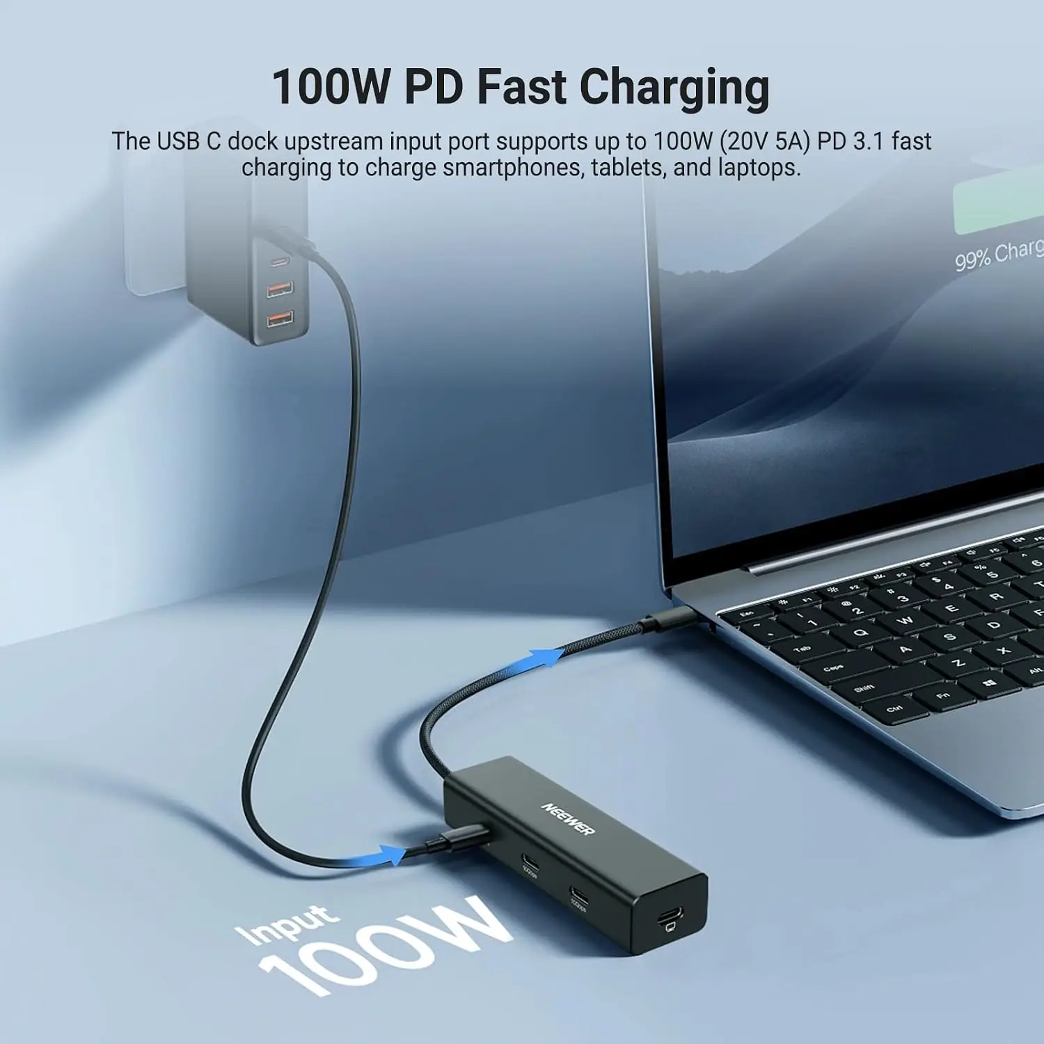 NEEWER USB-C Hub Dock mit Cold Shoe Halterung, 4-in-1 USB 3.1 Gen2 Extender Multiport Adapter Dongle 100W PD Ladestation – Detail 2