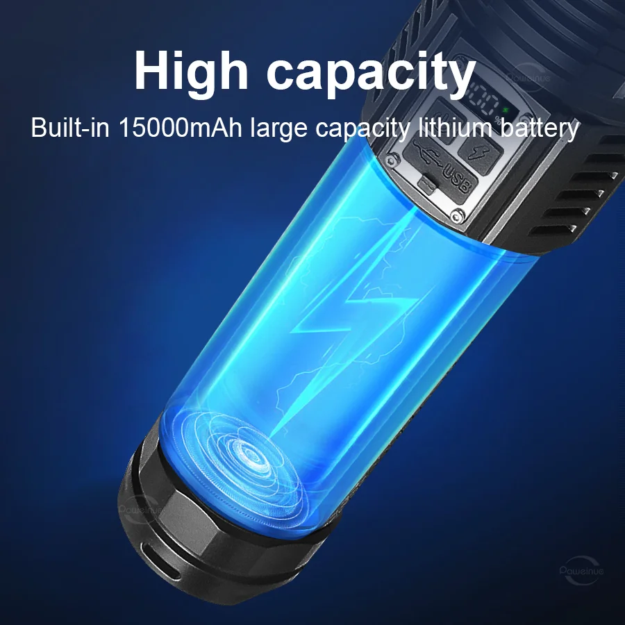 New 15000000LM High Power Rechargeable Led Flashlights Lighting Built-in 15000mAh Ultra Power Flashlights Tactical Torch Lantern