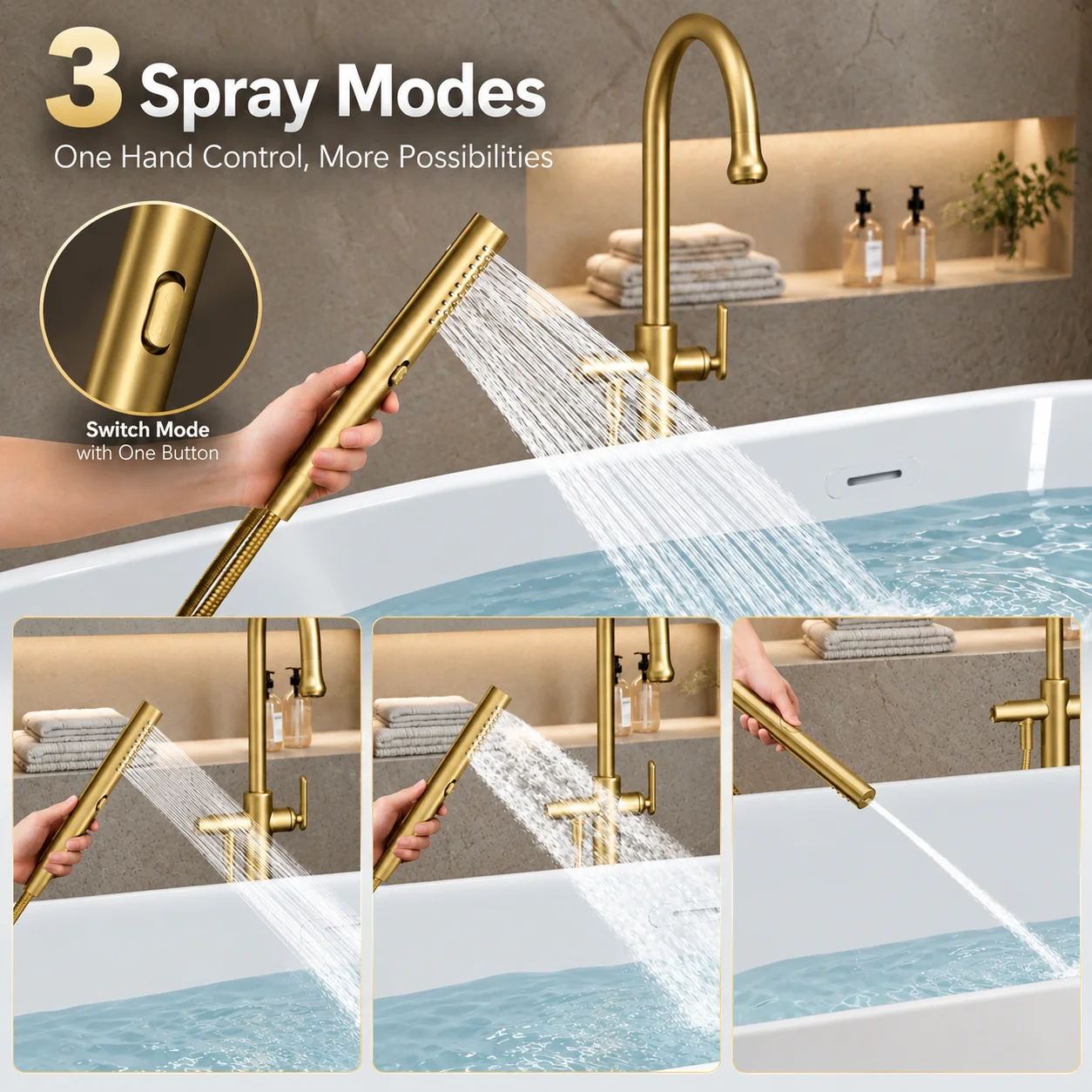 Luxe vrijstaande badkraan, vlo - Freestanding Bathtub Filler Faucet Floor recensie en prijs