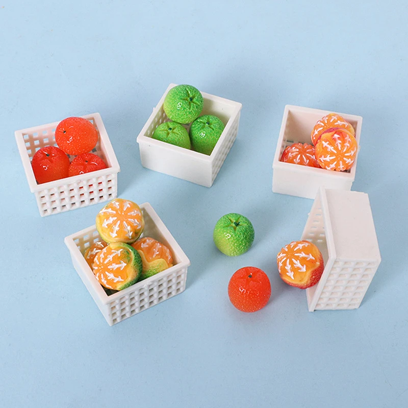 1/12 Poppenhuis Simulatie Fruit Oranje Met Mand Kit Poppenhuis Miniatuur Keuken Voedsel Decoratie Fantasiespel Speelgoed