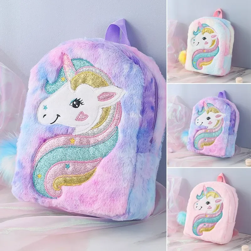 

Cute Unicorn Plush Backpacks Cartoon Animal School Bag Children Winter Schoolbags Kids Colorful Soft Plush Backpack Girls Bags