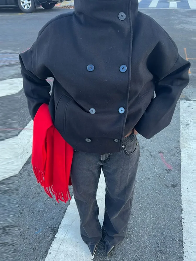 Dámské ležérní volné sako s dlouhým rukávem, jednobarevné, s kapsami a rolákem, podzimní bundy 2025, kancelářské bundy - náhled 5