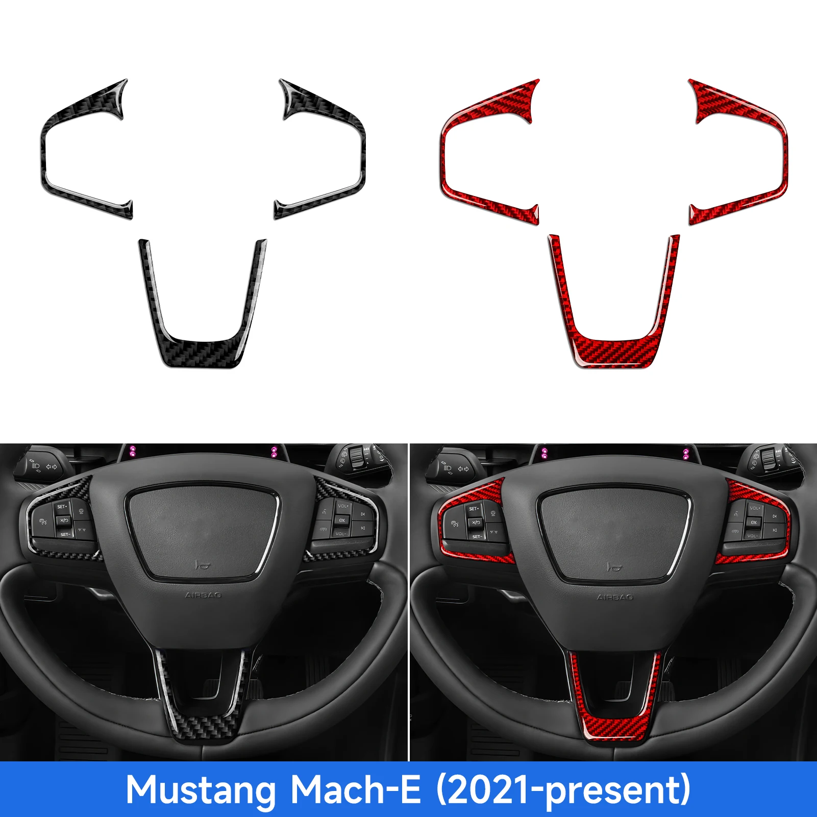 Soft Carbon Fiber Interior Sticker. Car Steering Wheel Panel. For Ford Mustang Mach-E (2021-2027) Trim Accessories.