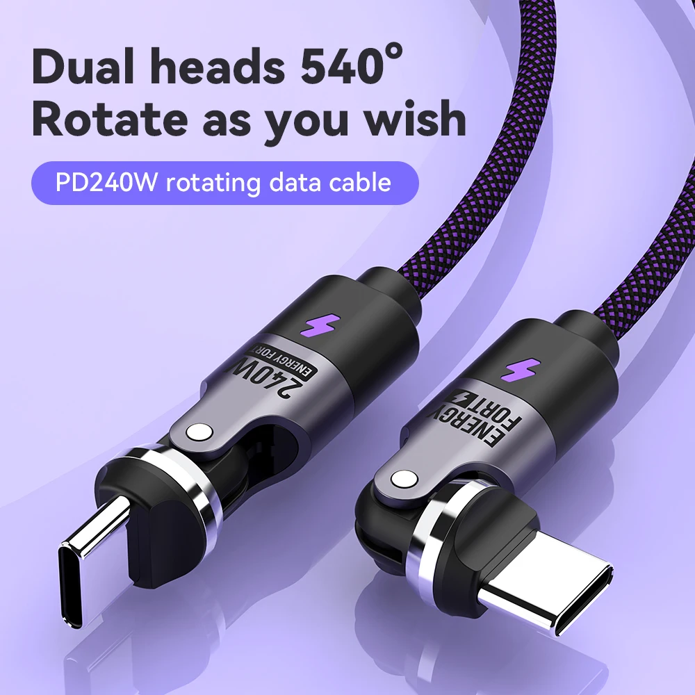 

Кабель для быстрой зарядки PD3.1, 240 Вт, 540 ° Кабель Rotation Type C — C 5A для iPhone MacBook Samsung UGREEN/Anker powerbank