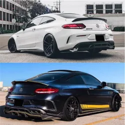 Carbon Fiber Car Rear Bumper Lip Splitter Diffuser Cover With Side Aprons For Mercedes-Benz W205 C63S Coupe 2Door 2015-2019