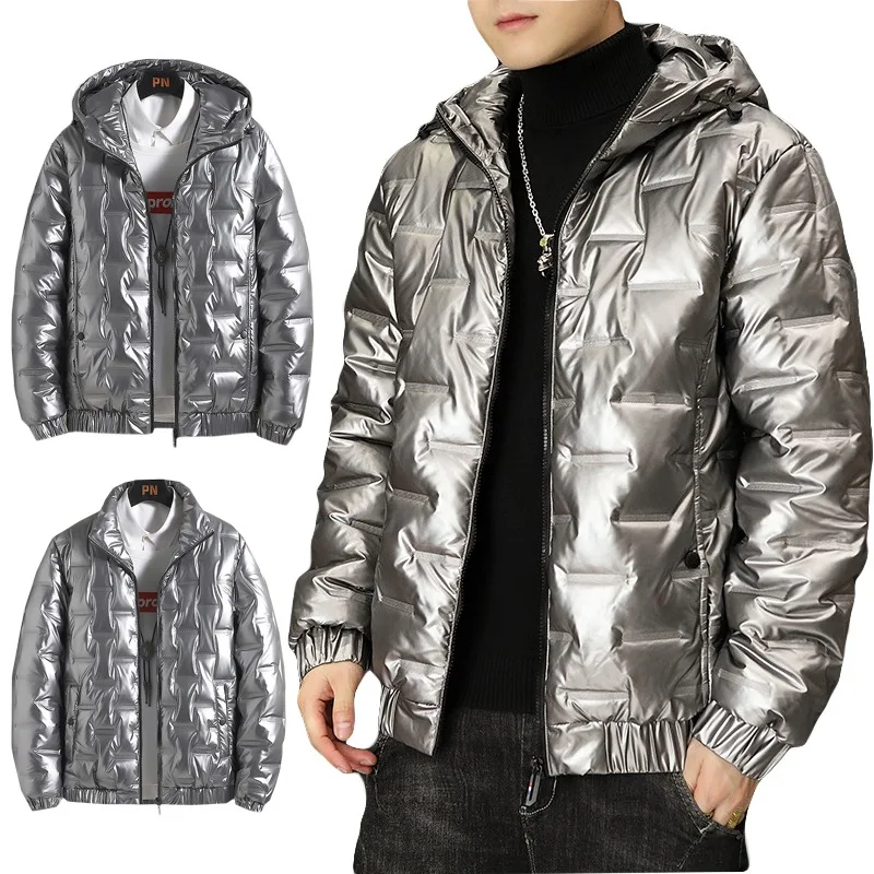 2024 Men's jackets Winter Men's Down Cotton Coat Cropped Stand Collar Lightweight Fashionable Bright Surface Cotton-padded Coat