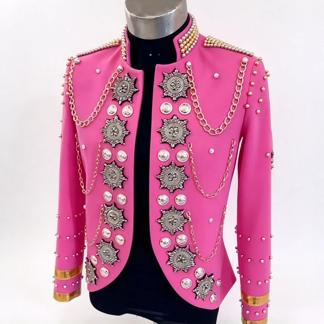 High-end Original Design Diamond Suit Jackets Men's Hand Sewn Beading Blazer Coat Singer Star Concert Shiny Tuxedo Stage Costume