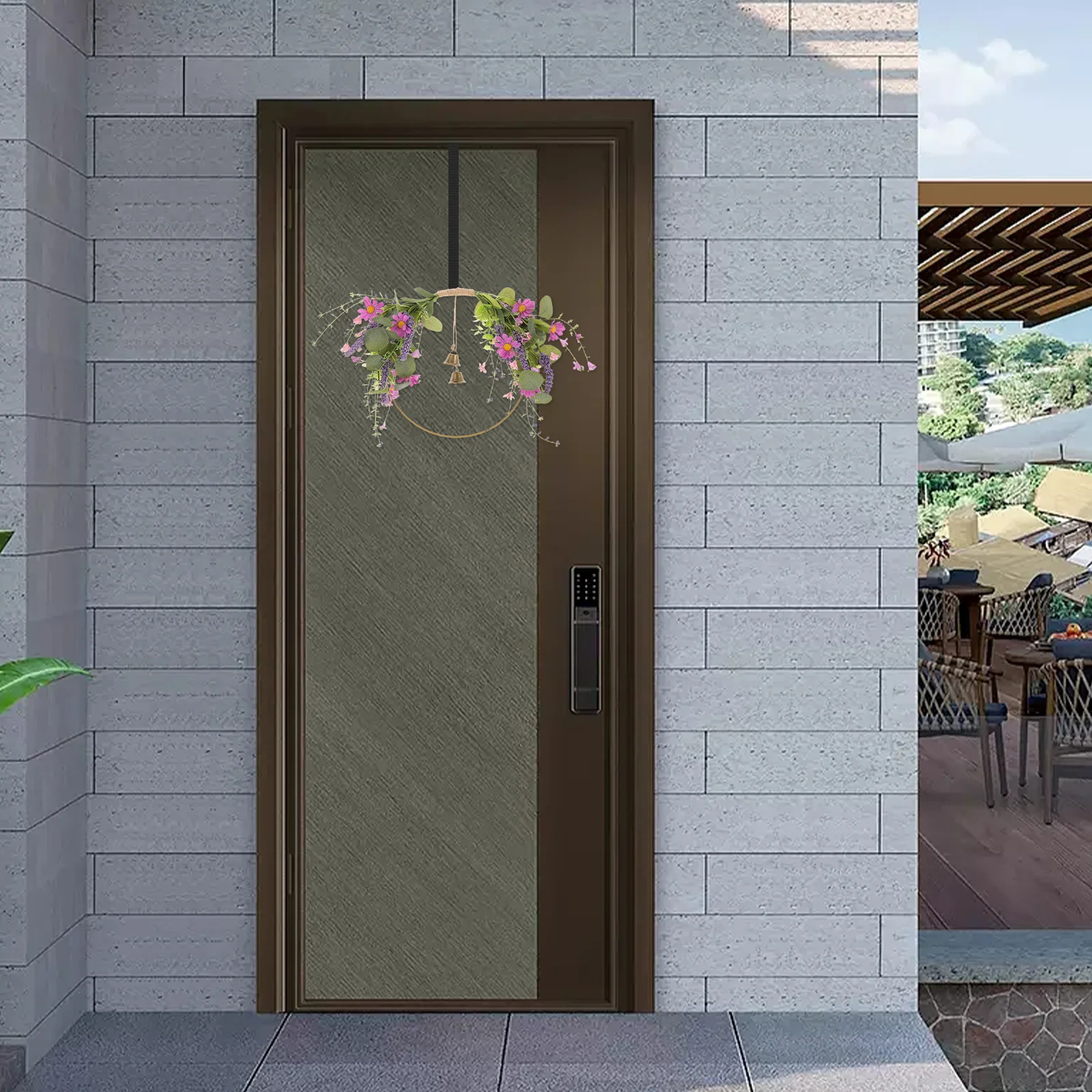 

Artificial Daisy Lavender Wreath Spring Floral Wedding Front Door Hanging Decoration Iron Frame Wreath