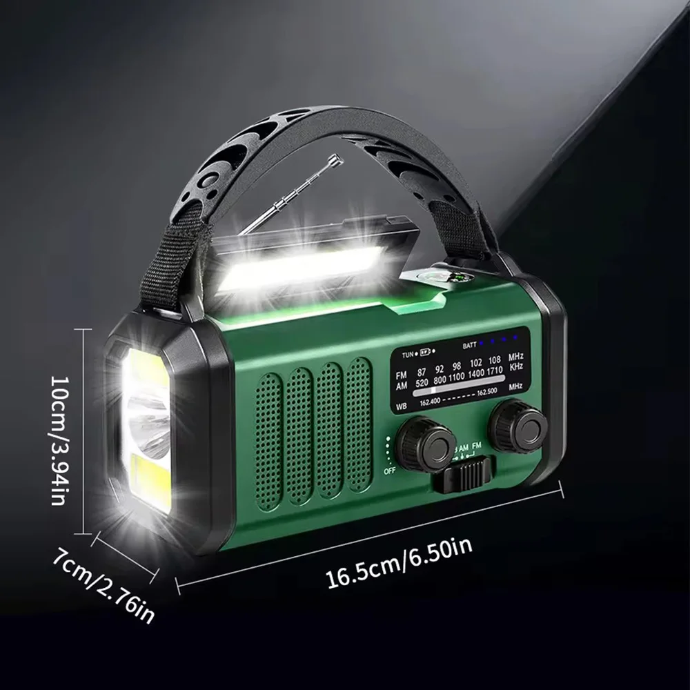 10000mAh Solar-Notfall-Wetterradio AM/FM/NOAA Tragbares Kurbelbetriebenes Notfallradio mit LED-Taschenlampe SOS-Alarm Powerbank für Outdoor-Aktivitäten – Detail 7