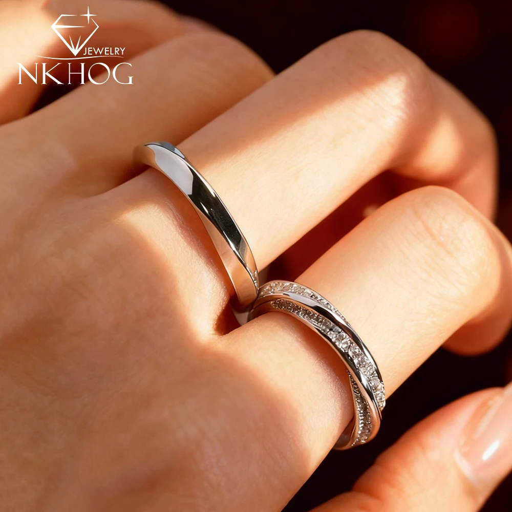 

NKHOG настоящие муассанитовые кольца для пар для женщин и мужчин, серебро S925, роскошное серебро для свадебной вечеринки, браслет Мебиуса, 18-каратное покрытие, ювелирные изделия, сертифицированные