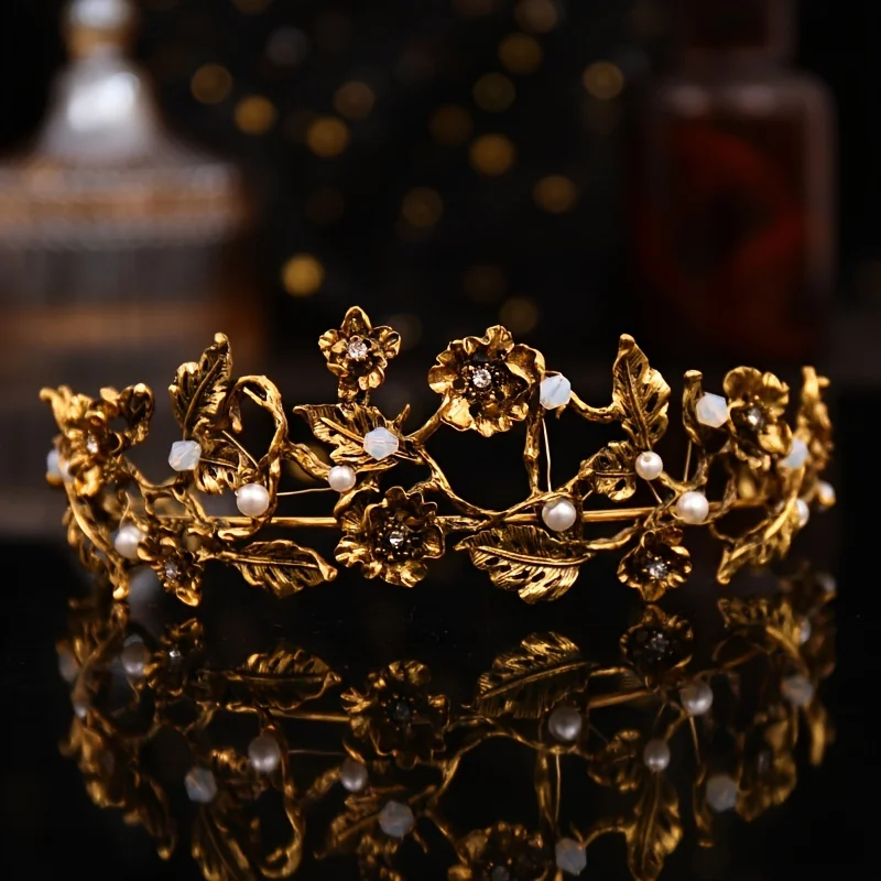 Baroque Pearl Crowns Vintage For Women Bride Tiaras Party Prom Crown Tiara Wedding Bridal Hair Accessories Jewelry Crown Tiara image 4