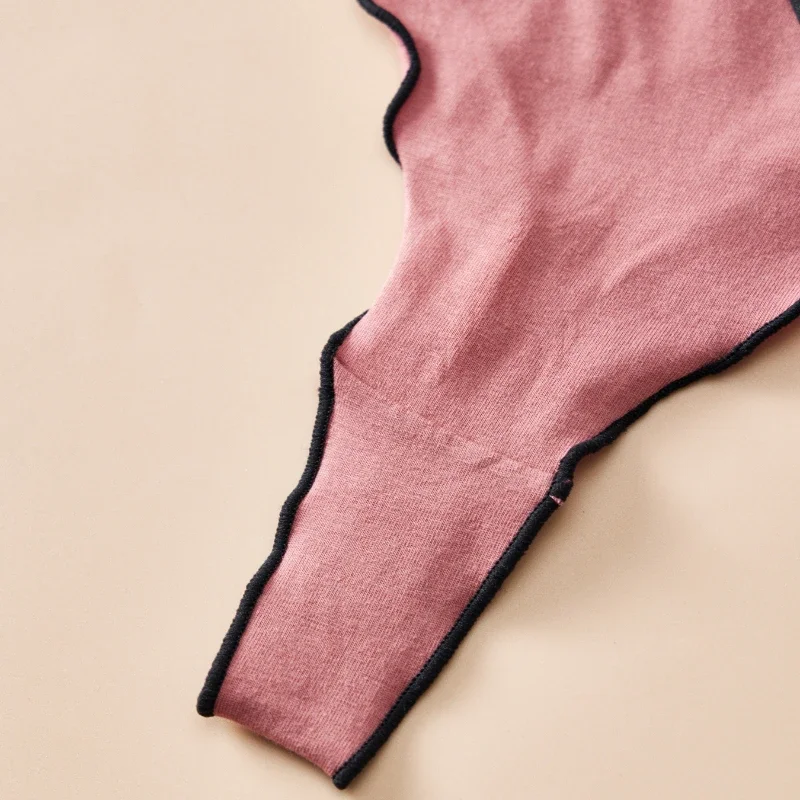 Tanga de algodão feminina 4 peças, roupa íntima confortável respirável com costas em T, laço de malha de cintura baixa, cor sólida, roupa diária fofa e sexy