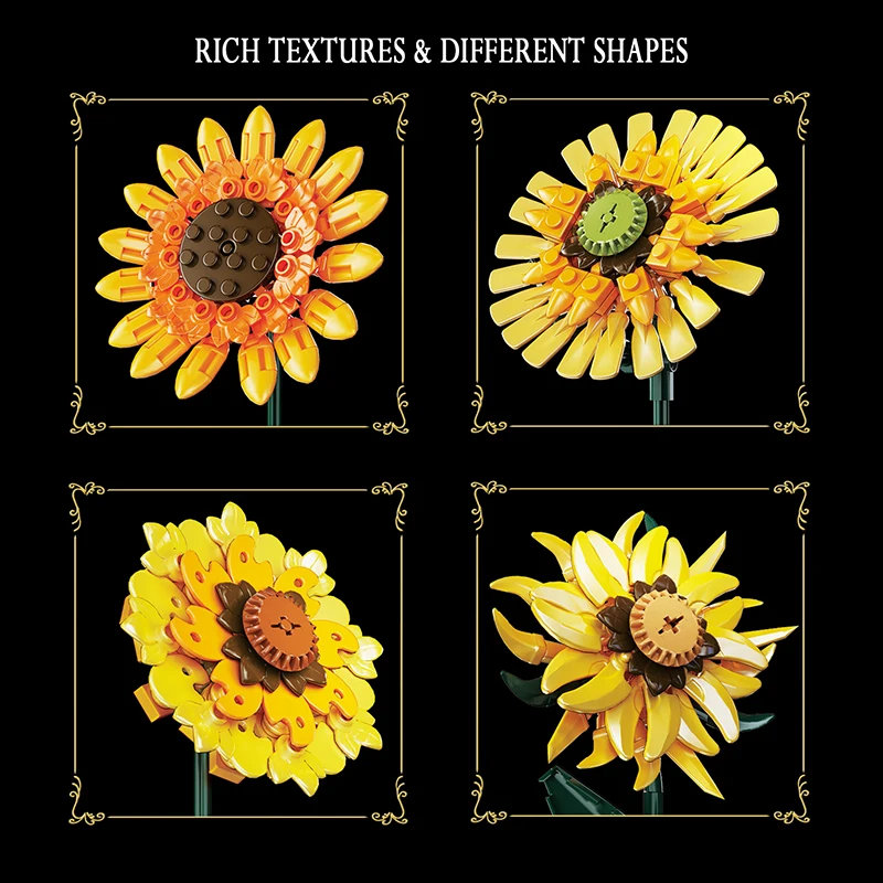 반 고흐 해바라기 1328피스 조립 블록 (꽃병 포함), 아트 조립 장난감, DIY 꽃다발 홈 데코, 여성/소녀 선물 아이디어