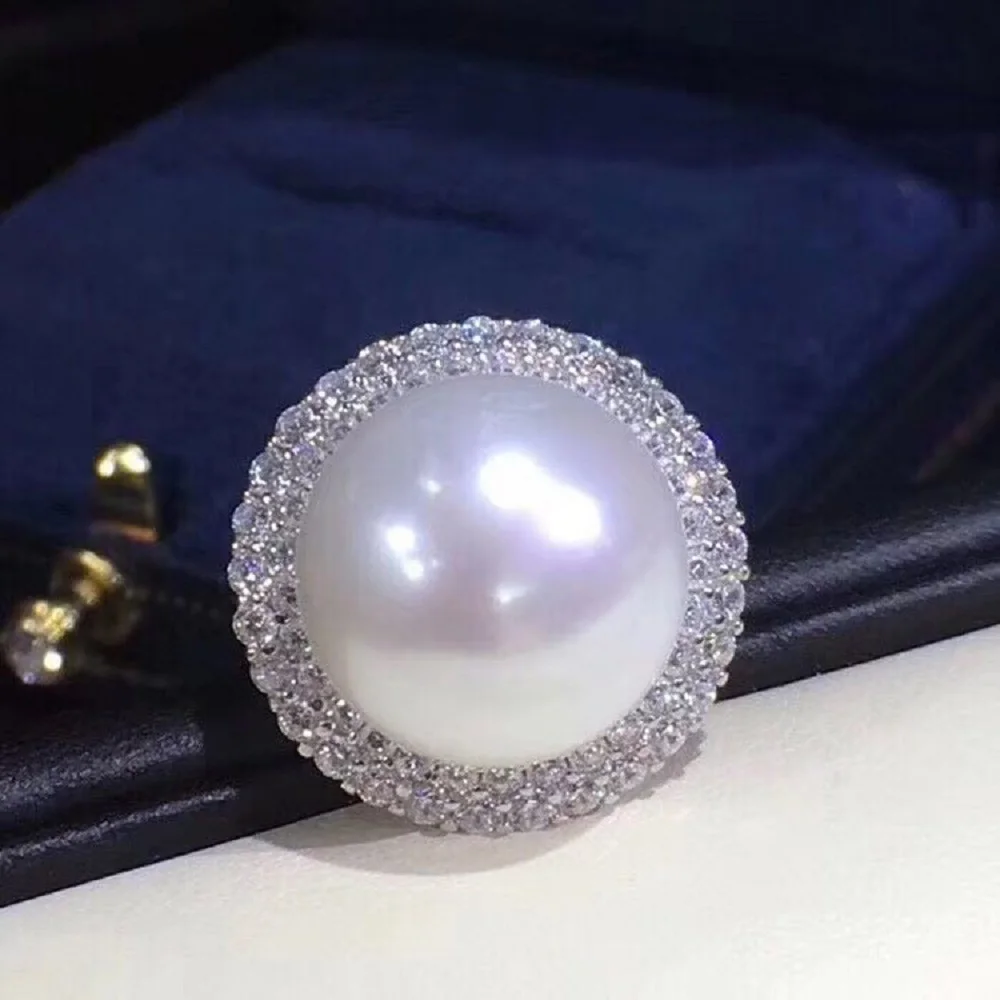 Gorgeous HUGE AAAA ++++ 11-12MM   ROUND AKOYA WHITE Pearl Ring S925 Sterling Silver Seawater Nanyang