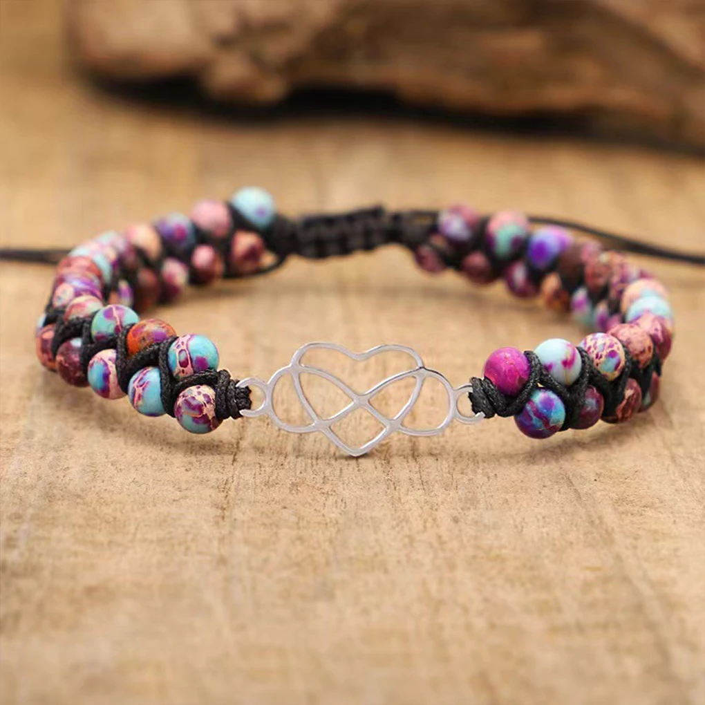 Purple Crystal Agate Stone Wrap Bracelet Bohemian Gift Jewelry for Women Men Charm String Braided Yoga Beaded Bracelets Bangles