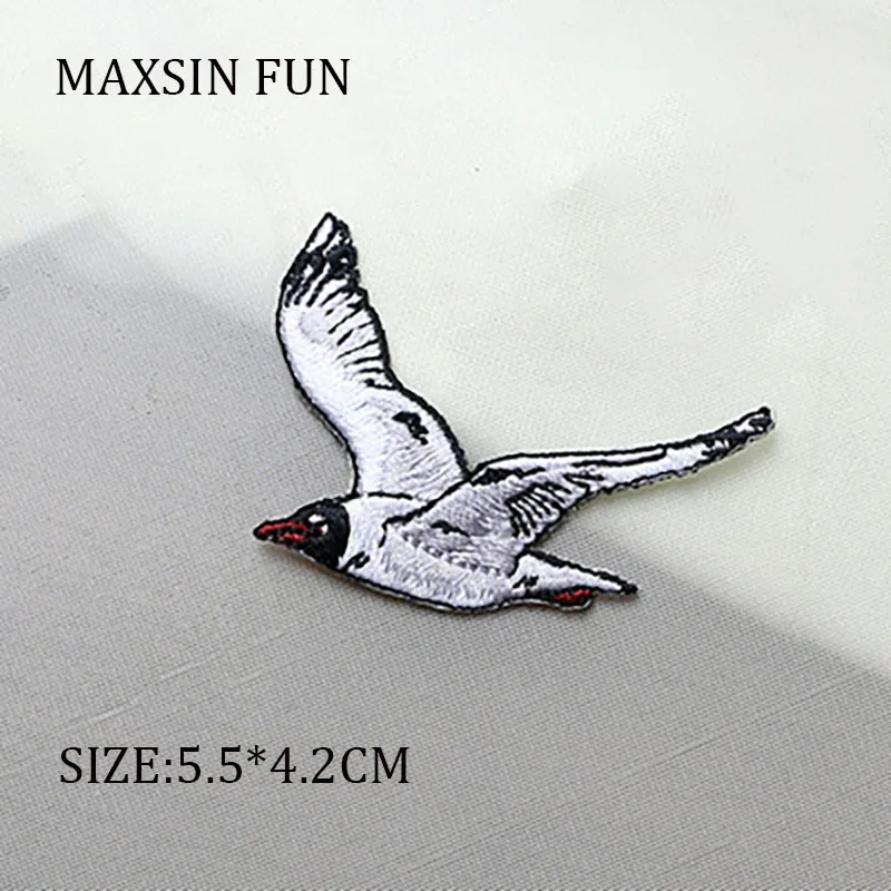 White Flying Seagull Iron on Patches Ocean Theme Embroidered Clothes Decorative Stickers Small Hole Filling DIY Back Adhesive