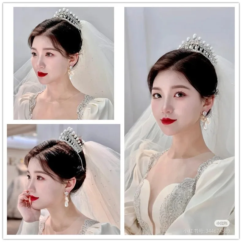 European Retro Palace Royal Queen Pearl Crown Headwear Luxurious Bride Wedding Dress Wedding Crown High-end and Grand