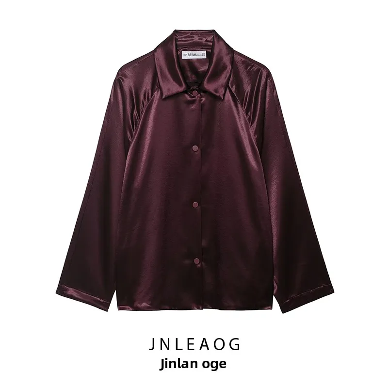 

JNLEAOG Осенняя Новая Модная Шелковая Атласная Куртка Женская Верхняя Одежда Универсальная Из Полиэстеровой Ткани С Длинными Рукавами Для Девочек