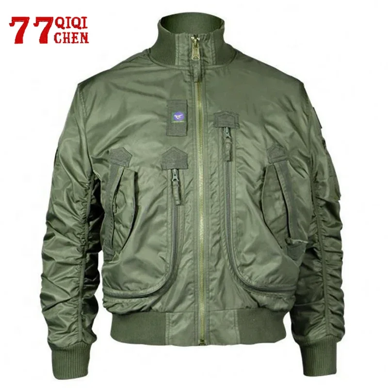 Blouson Bombardier Imperméable pour Homme, Manteau de Baseball, Pilote, de l'Armée de l'Air, Décontracté, à Grande Poche, pour Automne et Printemps, MA1