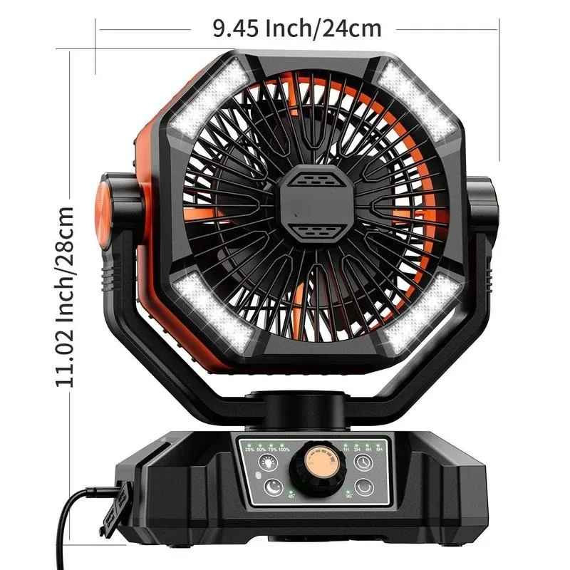 ColdSky-Ventilateur de camping portable à piles avec 4 lanternes LED, mini ventilateur de bureau avec télécommande, moteur touriste, 8 vitesses, 20000mAh