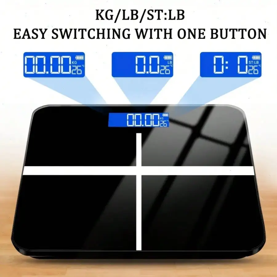 Black Digital Scale, Featuring A High-Definition LCD Screen And Temperature Display (With The Option To Switch Between Kilograms And Pounds), Offers An Ultra-Wide Platform And High-Precision Electronic Weighing