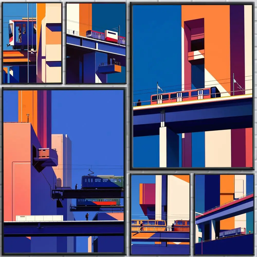 Color Block Train Minimalist Style Poster Art Painting Poster With Prints Home Bedroom Living Room Decoration