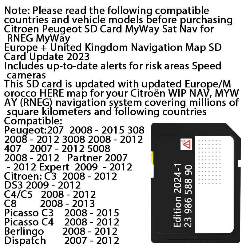 EU and UK for Peugeot RNEG MY WAY Navigation Maps SD Card GPS SD Card Maps 2023