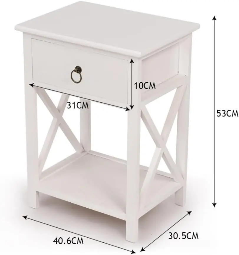 /1X Bedside Table with Drawer and Shelves, Wooden Side Table Nightstand