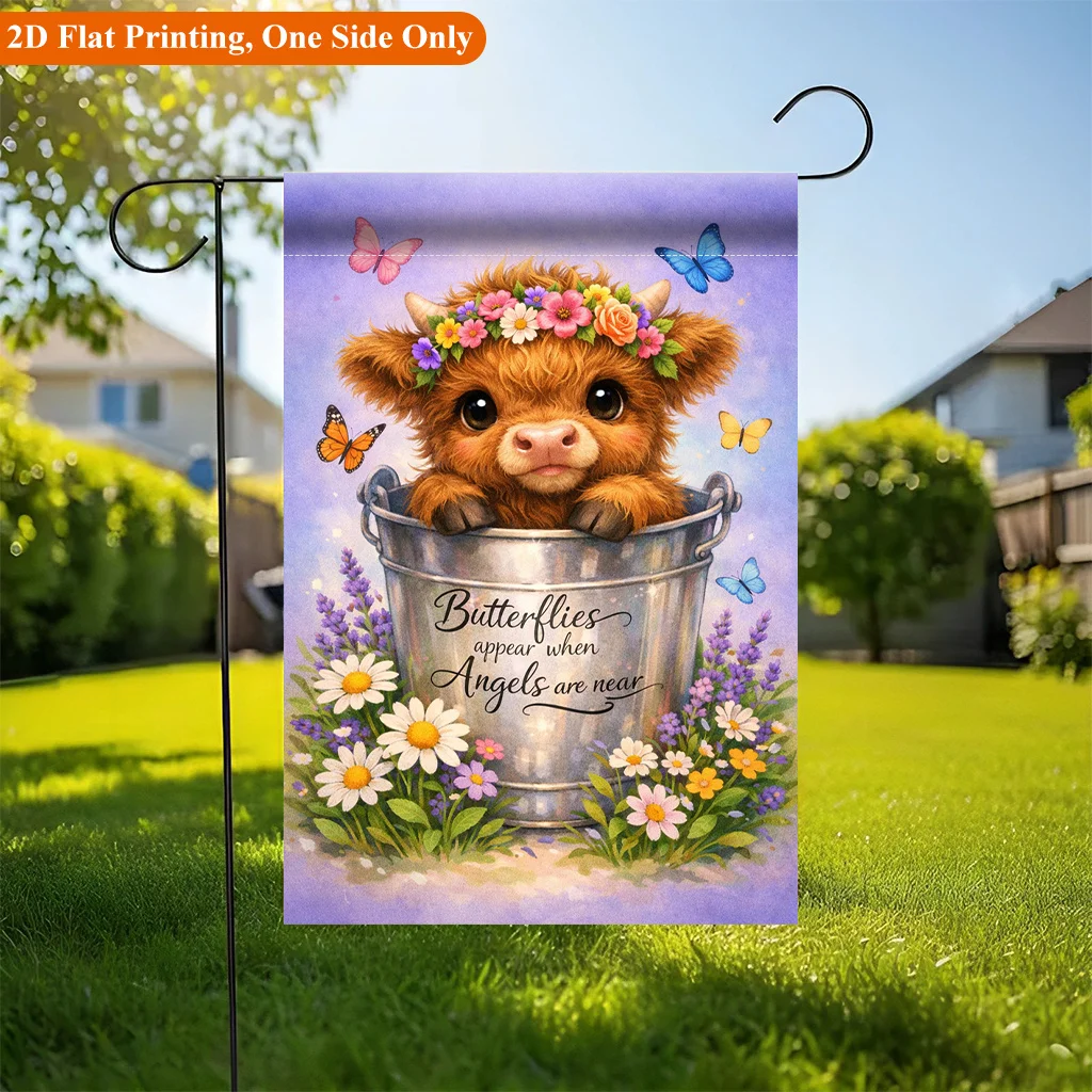 

2D Flat Butterfly Flower Scene Garden Flag 1pc Single Sided Printed Outdoor Decor Home Garden Holiday Decoration Durable Polyester 12x18Inch Welcome Yard Banner Farmhouse Porch Lawn Decorative Seasonal Flag Outdoor Garden Decor No Pole Included