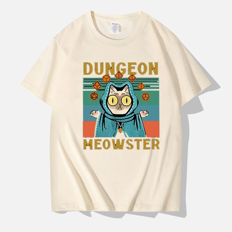 Kawaii Dungeon Meowster Classic T Shirt Retro DnD Game Fabric Graphic Tshirts Women Men Summer Cotton Loose O-neck Tshirt