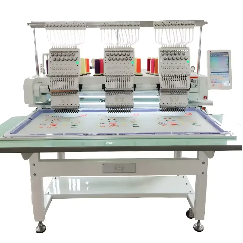 Three Head 12 15 Needle Computerized Flat Embroidery Machine 50x40cm Hat Cap Sewing Equipment for Garment Textile DIY Craft