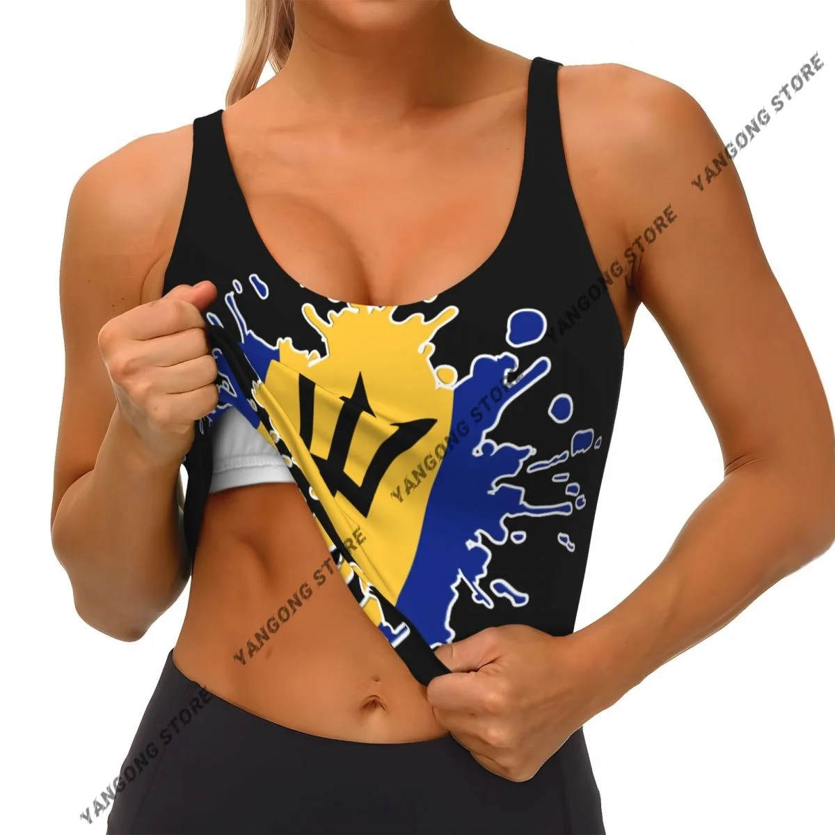 

Женский сексуальный спортивный топ-жилет с абстрактным изображением флага Барбадоса, уличная одежда, спортивное белье, укороченный топ
