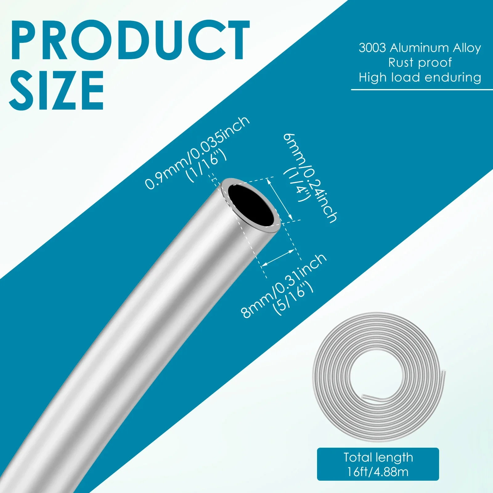 5/16 Aluminium-Kraftstoffleitung 3003 Legierungsrohr 650 PSI Hochdruck-Ölleitung Leicht Biegbar für Kraftstofftank-Pumpensystem 16ft 1er-Pack – Detail 1