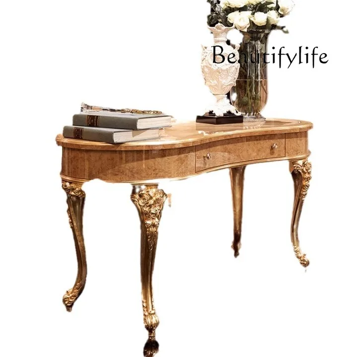 European-style desk, book chair combination, computer desk, home study furniture, luxury gold foil solid wood desk