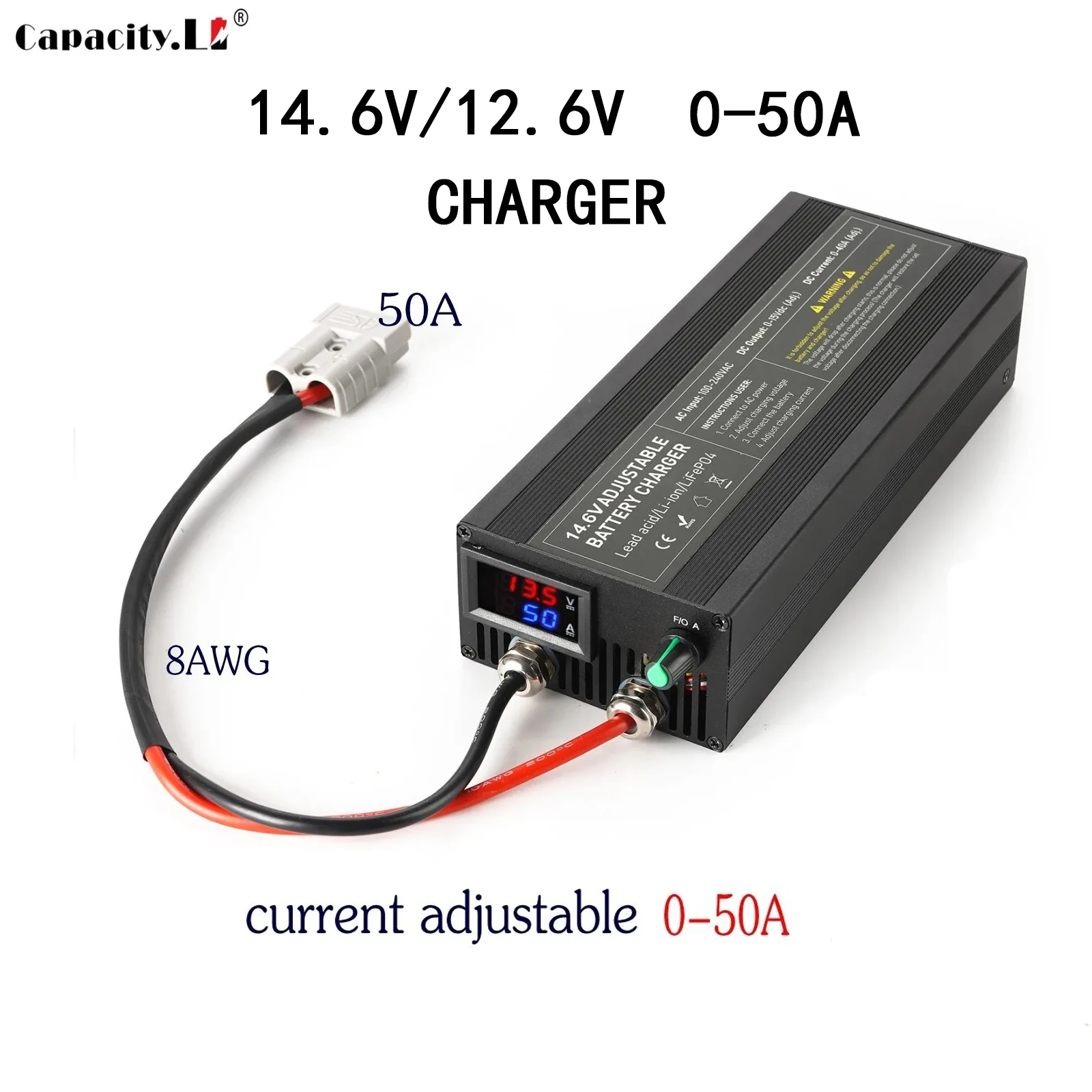 Capacity Li 12V 50A Lifepo4 charger 14.6V12.8V lithium battery charger 100-240V Lifepo4 RV solar battery outdoor charger