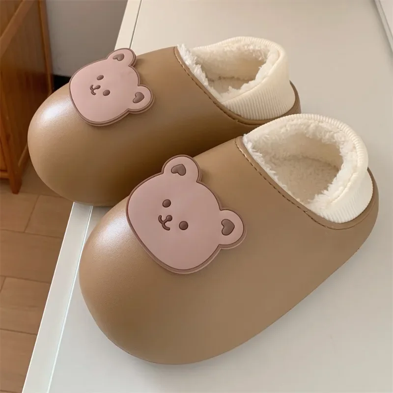 Cartoon bear cotton slippers ladies bedroom home waterproof cute winter indoor warm padded head cotton shoes