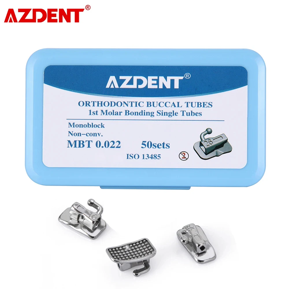 AZDENT 200pcs Dental Orthodontic Buccal Tube 1st 2nd Molar Metal Bondable Monoblock Non-Convertible Single Tube Roth MBT 022/018