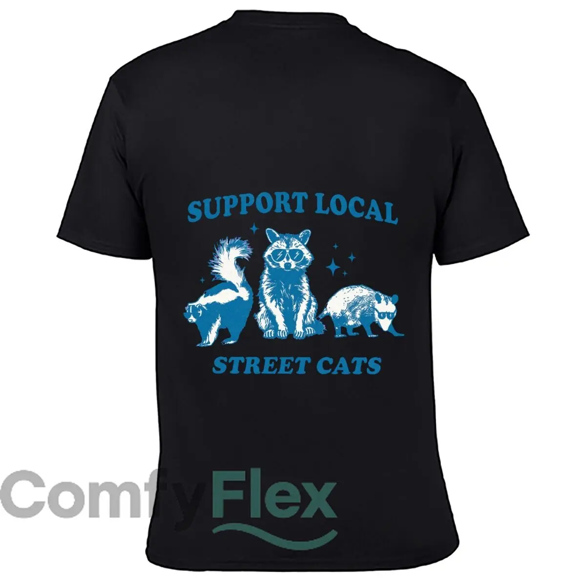 Support Local Street Cats Raccoon Skunk Opossum Graphic Loose Vintage Distressed Washed Casual Tee