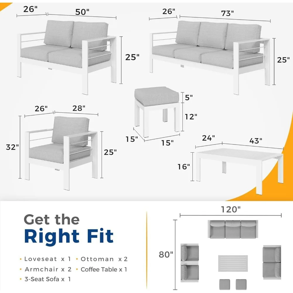 Outdoor Furniture Set,4 Pieces Aluminum Sectional Sofa,5 Inch Grey Cushion Coffee Table garden patio furniture(Dark Grey&Grey)